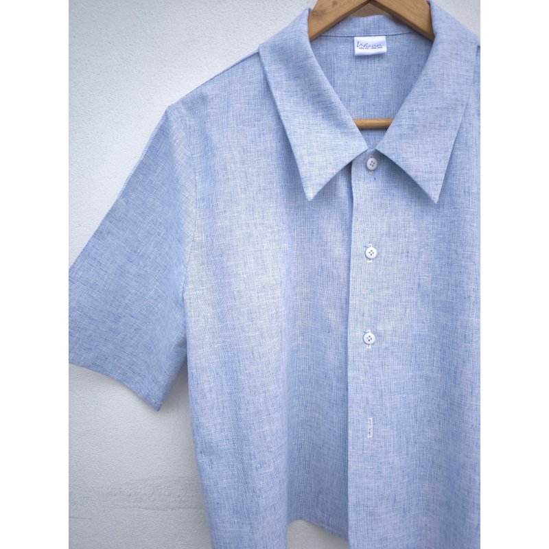 Cotton | Blue-White Cropped Shirt - 女襯衫 - 棉．麻 藍色