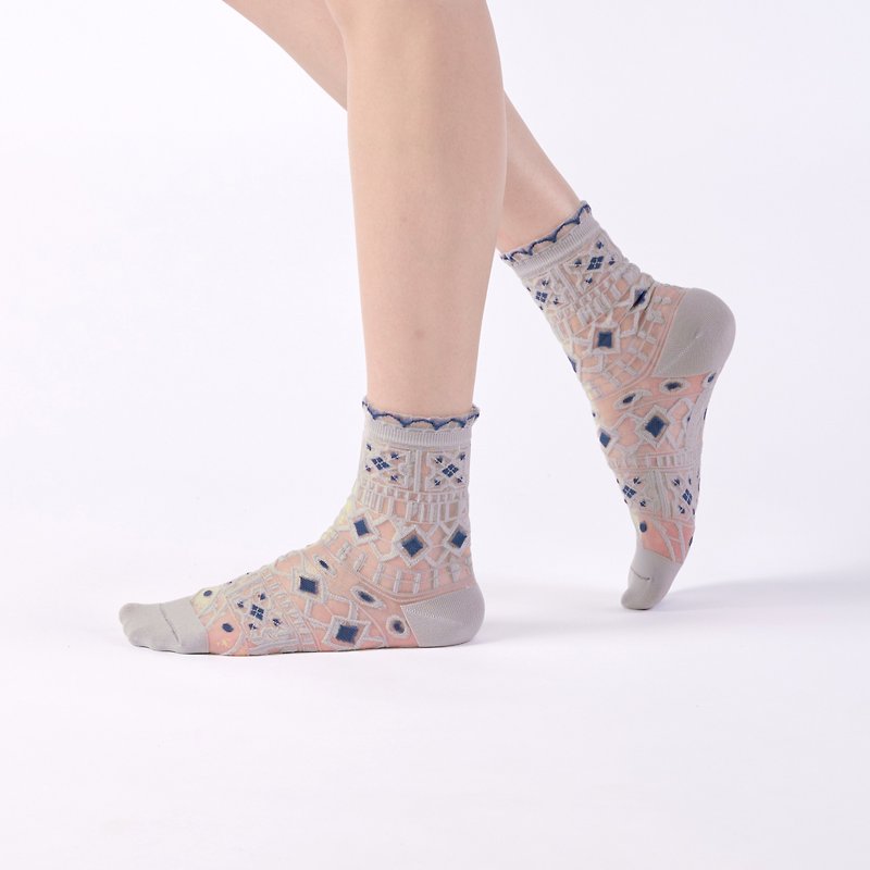 Pearl's Tears/Grey (M)-MIT Design Transparent Tube Socks - ถุงเท้า - ผ้าฝ้าย/ผ้าลินิน สีเทา