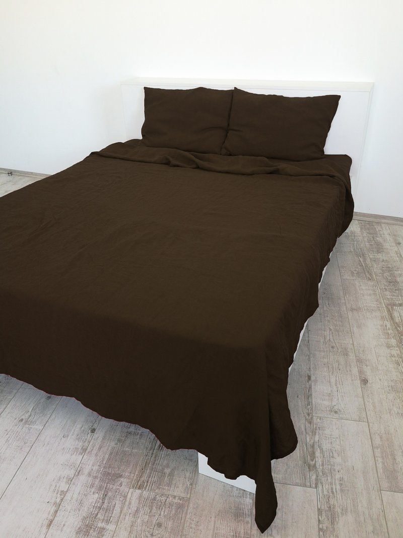 Brown linen sheet set / Flat+fitted sheet+2 pillowcases / Brown bedding - 寢具/床包 - 亞麻 咖啡色