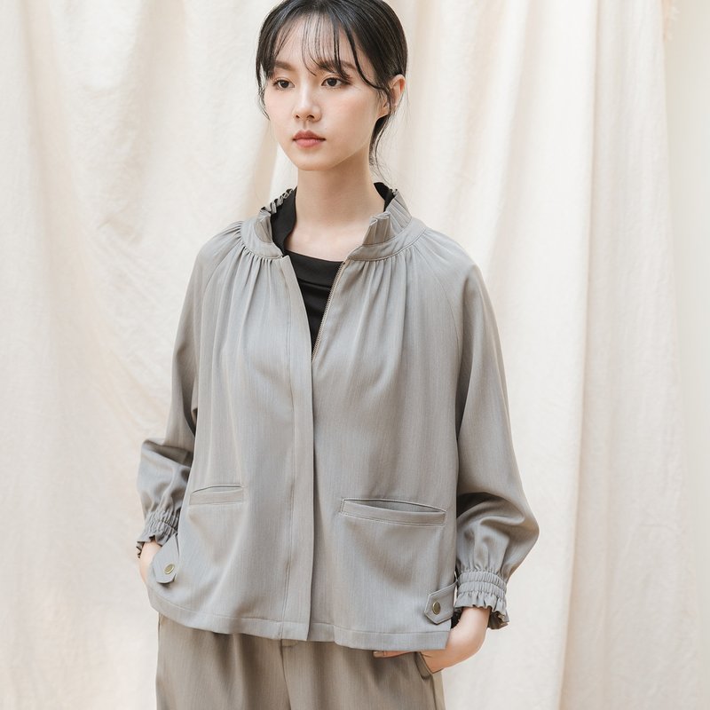 【經典原創】Stretch_延綿抓褶外套_CLO503_木暮 - 女大衣/外套 - 棉．麻 卡其色