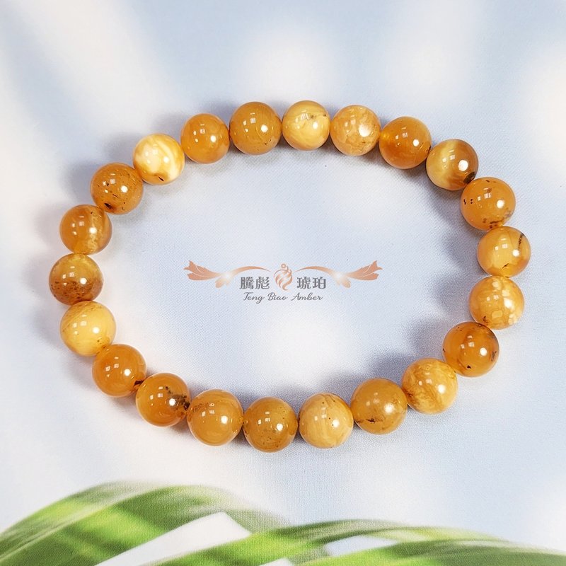 騰彪琥珀 天然琥珀蜜蠟 雞油紅蜜蠟 意象植物 經典單圈 手鍊 - 手鍊/手環 - 半寶石 咖啡色