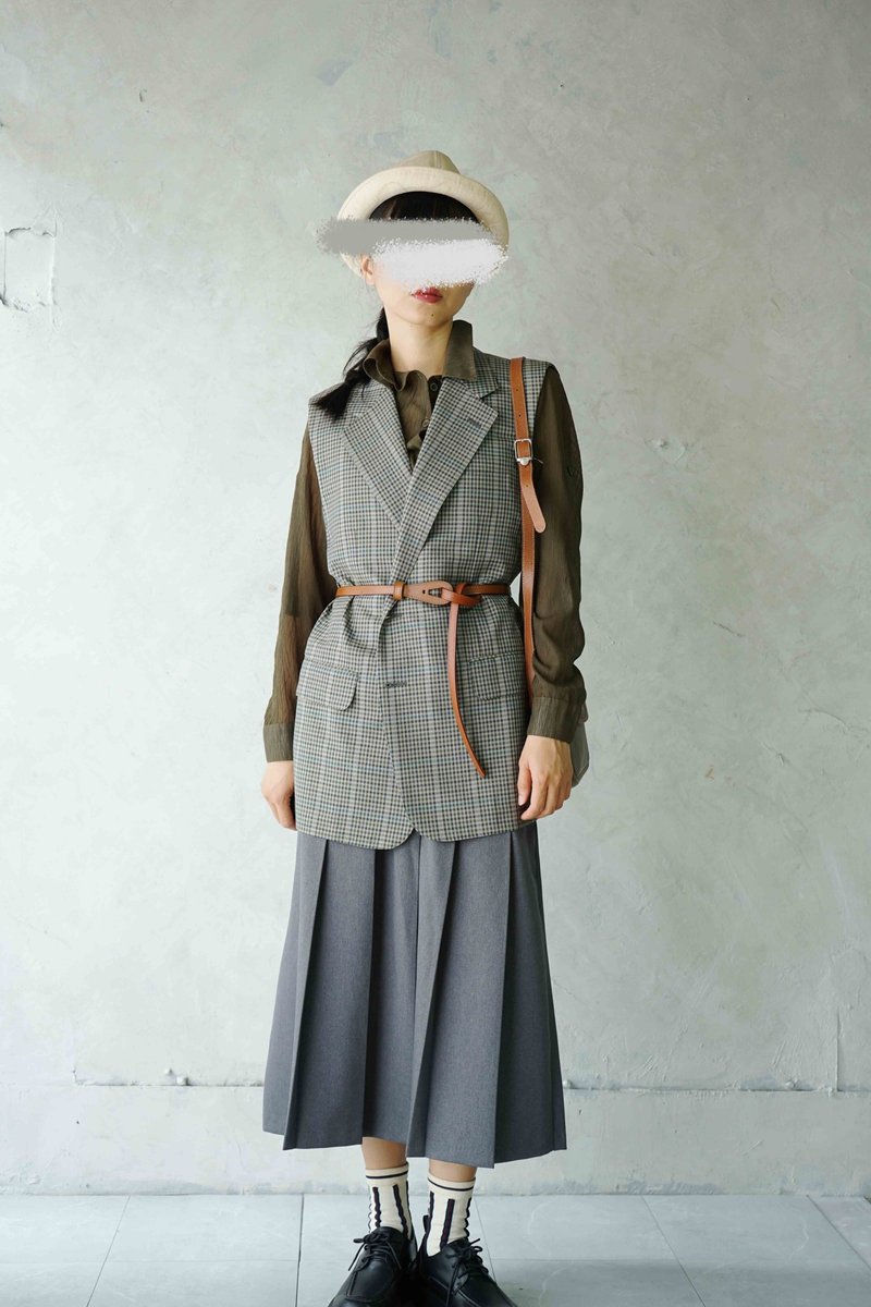 Treasure Hunt Vintage - Burberrys Warm Grey Classic Check Brushed Wool Unisex Longline Suit Vest - เสื้อสูท/เสื้อคลุมยาว - ขนแกะ สีเทา