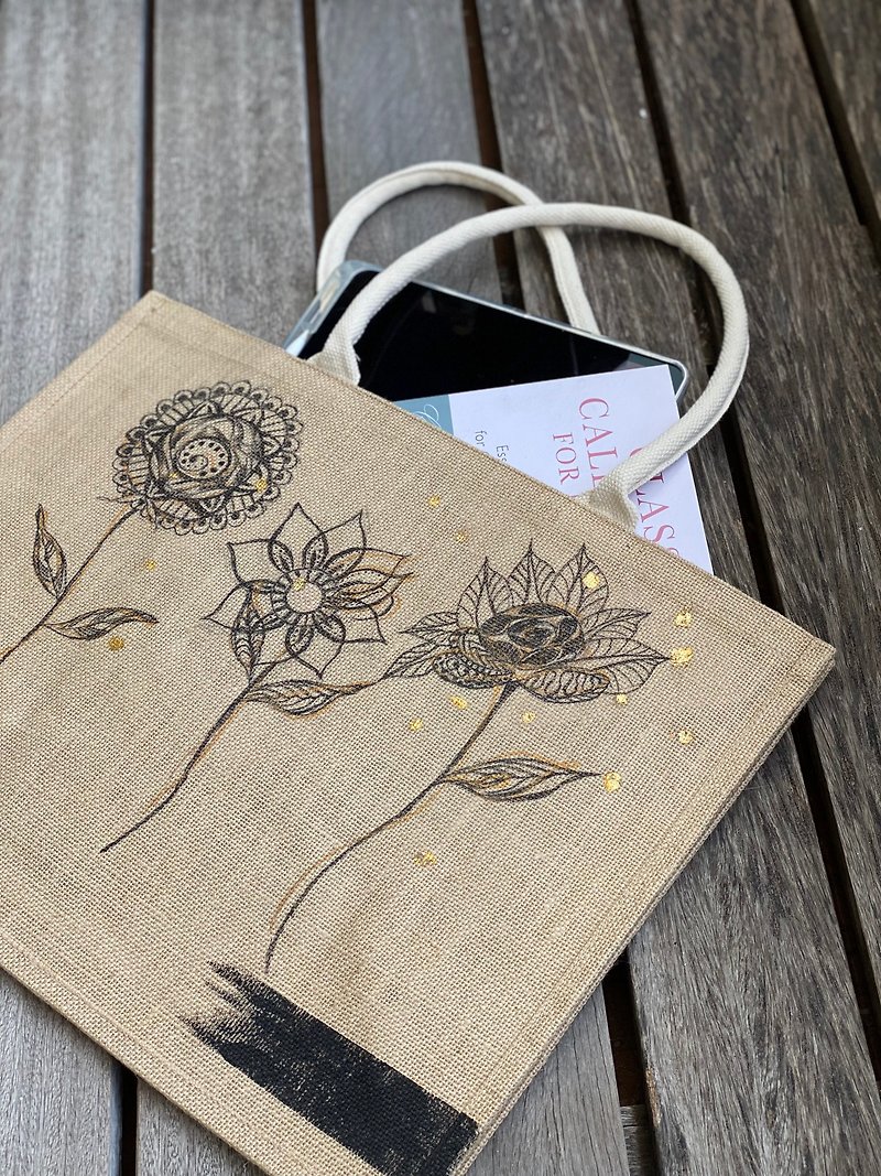 [Customized gift] MUJI style simple linen bag linen bag environmental protection bag - กระเป๋าถือ - ผ้าฝ้าย/ผ้าลินิน สีกากี