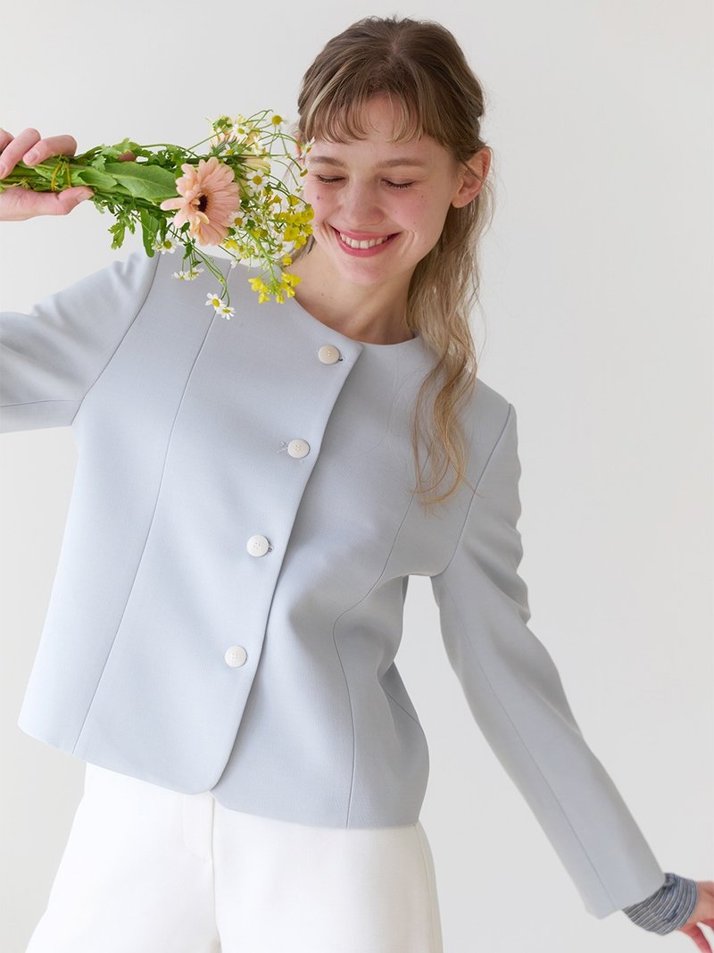 Welve round jacket_Sky blue - 女西裝外套 - 其他材質 藍色