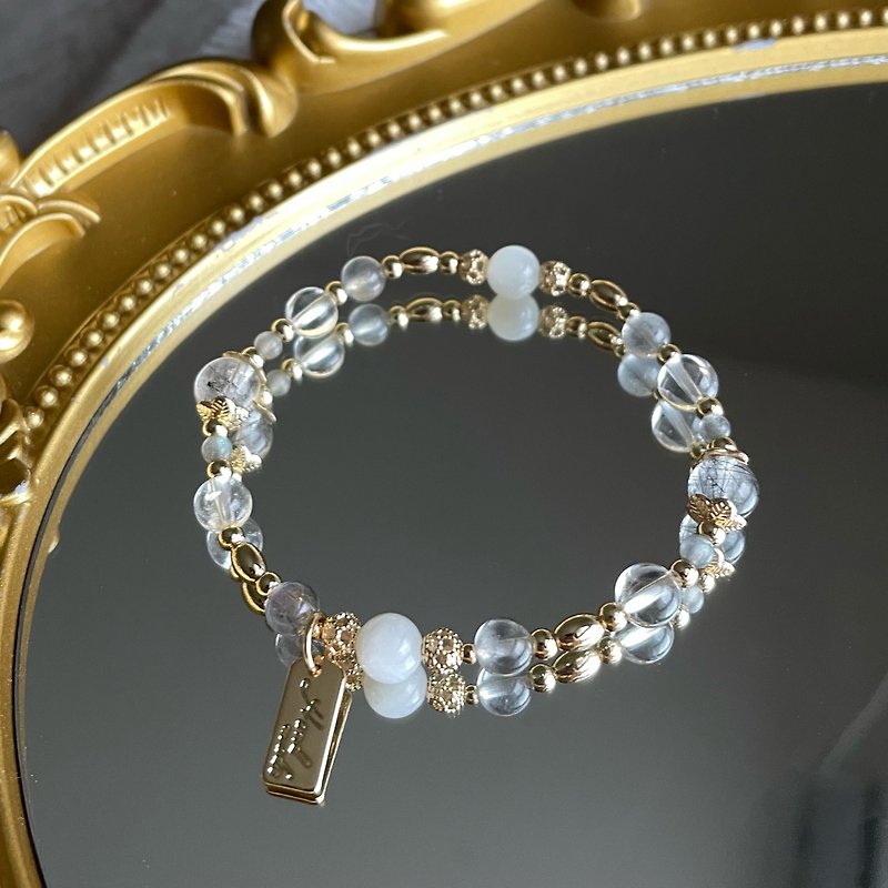//Elizabeth's Dream//Labradorite-Moonstone-Black Crystal-White Crystal-Natural Crystal Bracelet Bracelet - Bracelets - Crystal Gray