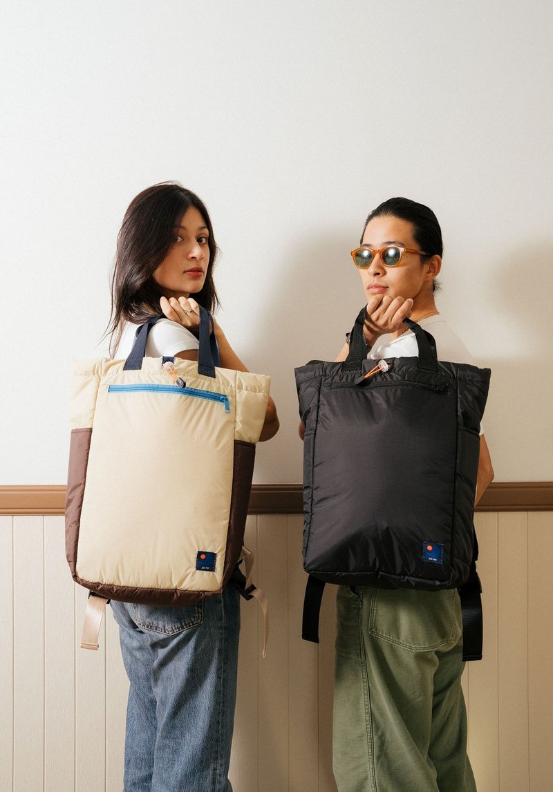 japfac Baggy bag Beige Brown Two tone - 背包/後背包/書包 - 尼龍 多色