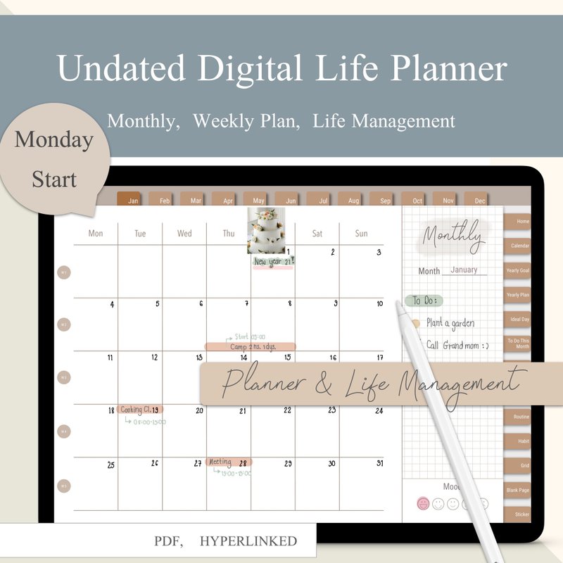 Undated Digital Life Planner for Goodnotes, Notability - 電子手帳及素材 - 其他材質 