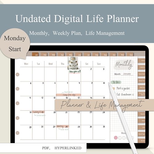 natratchadesign Undated Digital Life Planner for Goodnotes, Notability