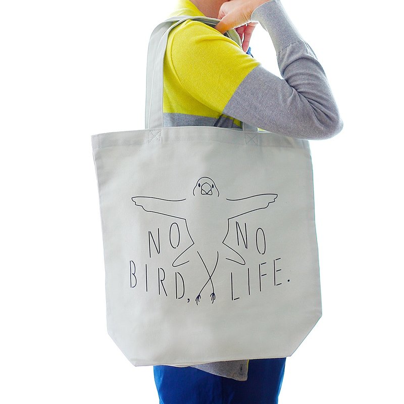 No Bird No Life 文鳥 Tote Bag M Size - 手提包/手提袋 - 棉．麻 灰色