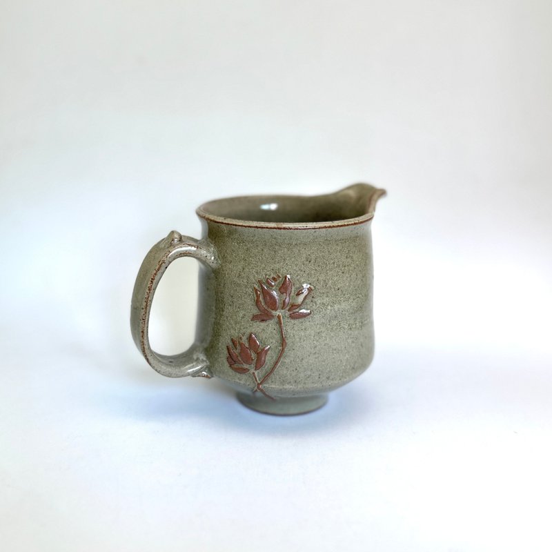 手作泥繪荷影茶葉末釉茶海 - 茶壺/茶杯/茶具 - 陶 綠色