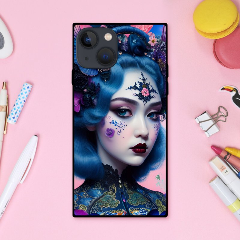 A square smartphone case with a fantastical, chic, glittering decoration and gorgeous clothes, featuring a cute and dreamy witch [tempered glass finish] for iPhone 16 - เคส/ซองมือถือ - พลาสติก หลากหลายสี