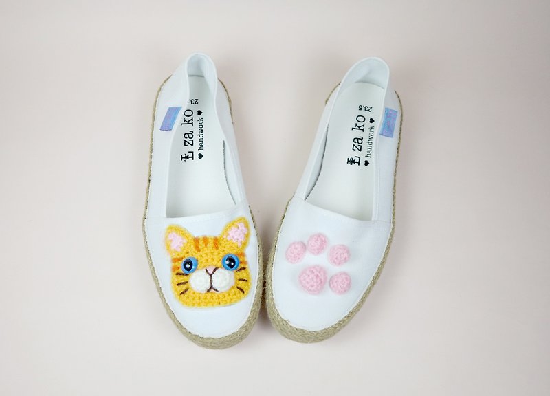 Cotton canvas hand-made shoes white orange models cat models Amy Yeh exclusive purchase area - รองเท้าลำลองผู้หญิง - ผ้าฝ้าย/ผ้าลินิน สีส้ม