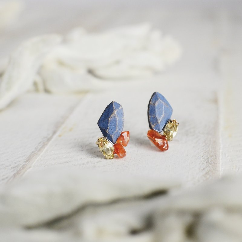 Oven clay earrings, Fragment & Stone, Blue - Earrings & Clip-ons - Pottery Blue