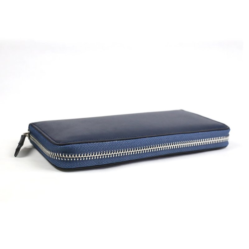 Women zip wallet /Navy blue - 長短皮夾/錢包 - 真皮 藍色