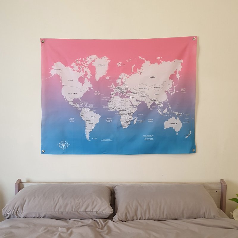 [Customized] World map hanging cloth/name customized/pink - โปสเตอร์ - วัสดุอื่นๆ สึชมพู