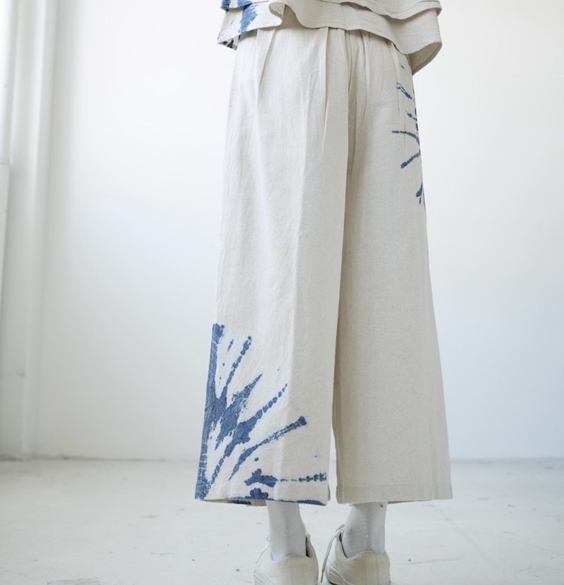 【棉麻手工藍染】 2粒扣/三色顯瘦長褲 - 女長褲 - 棉．麻 藍色