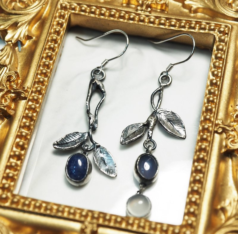 925 Silver small leaf multi Gemstone ear hooks - Earrings & Clip-ons - Sterling Silver Silver