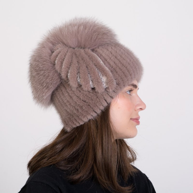 Fur Mink Hat Women Fur Pom Pom Hat Winter Real Fur Hat Knit Fur Hat Beanie Mink - Hats & Caps - Wool Multicolor