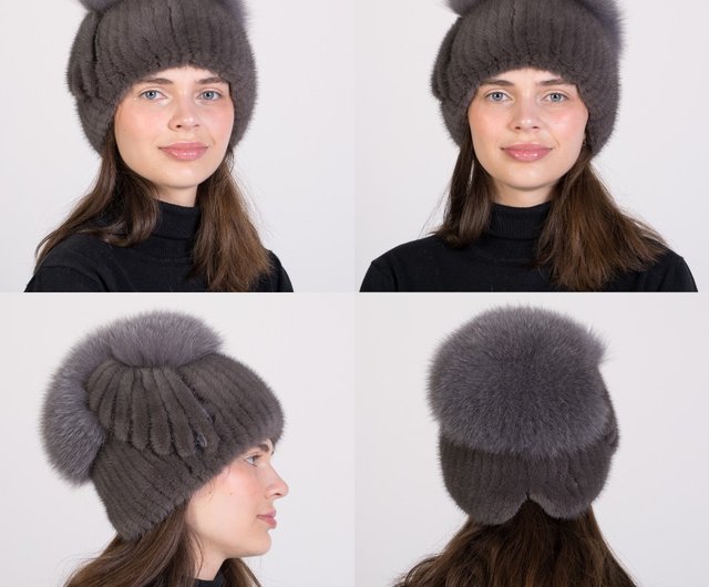 Chunky Beanie Fur Pompom Hat - 100% Wool Hat - Handmade Knitted Hat - Raccoon Pom 2024 Pom - READY TO SHIP - Women's Winter Hat