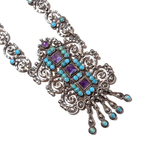 panic-art-market Vintage Mexican silver color stones necklace