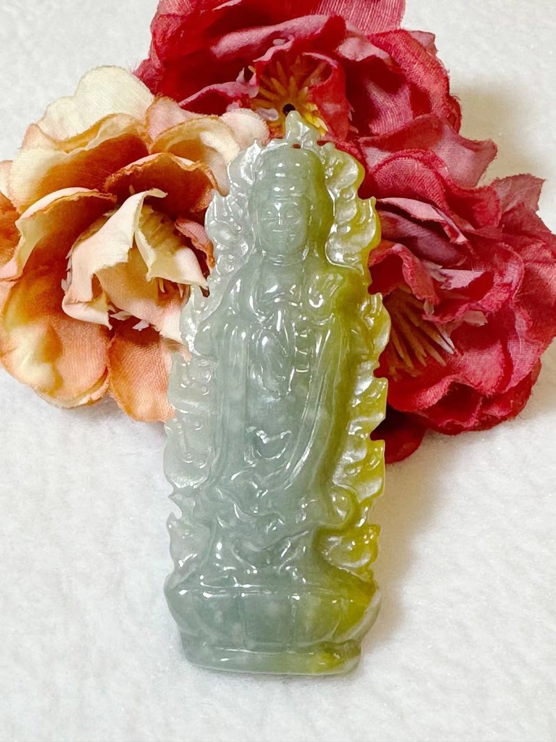 Multi-jewel Stone/natural jade A cargo station Guanyin/yellow jade station Guanyin/Guanyin pendant/power jade/Guanyin - Necklaces - Gemstone Yellow