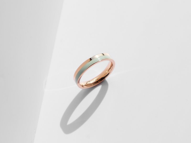 Fusion 鈦鋼戒指 | 玫瑰金 x 湖水綠 | 客製刻字 - 戒指 - 不鏽鋼 金色