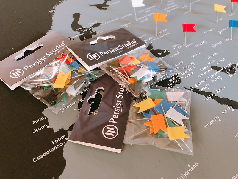 persist 川設計LOCUS軌跡世界地圖專用補充長針小旗標造型圖釘 - 牆貼/牆身裝飾 - 塑膠 多色