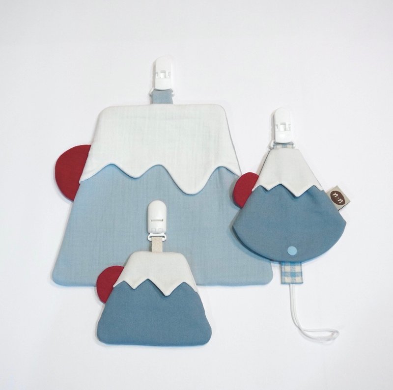 Mount Fuji. Peace charm bag, pacifier dust cover, small handkerchief (light blue) - Omamori - Cotton & Hemp Blue