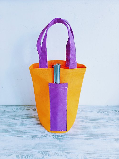 花兔手作 Hwatokki Handmade 橘汁紫蘿蘭 環保通用帆布袋 冰霸杯袋 飲料提袋 水壺袋 小物袋