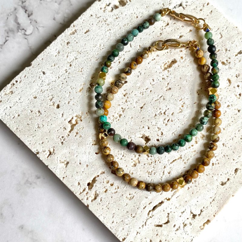 Little stones | African turquoise picture Stone| Natural stone bracelet - สร้อยข้อมือ - หิน สีนำ้ตาล