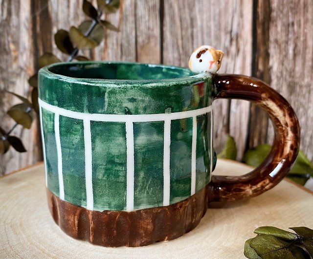 Green and Beige Pottery Mug - Handmade Coffee Cup - Espresso Cup