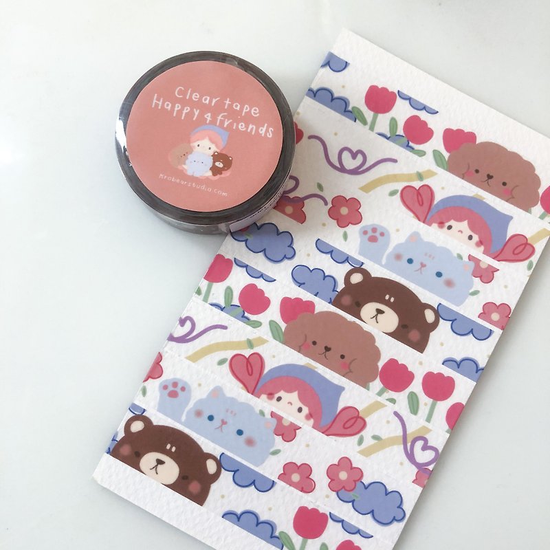 Plastic Washi Tape Pink - Clear tape : Happy 4 friends