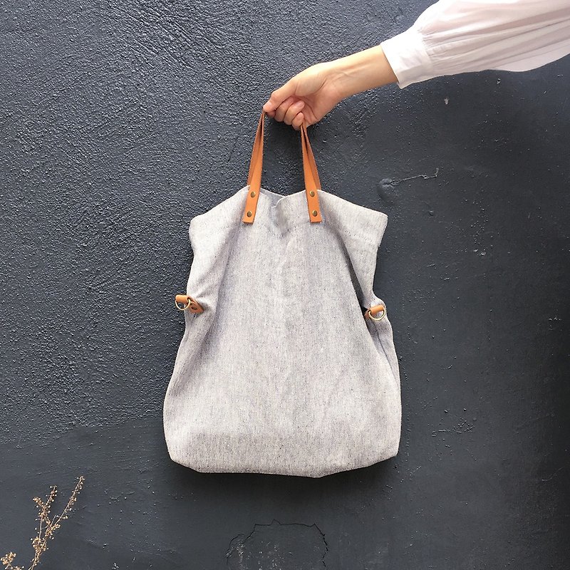 PoolBAG 3-way canvas bag with leather strap - Messenger Bags & Sling Bags - Cotton & Hemp Gray