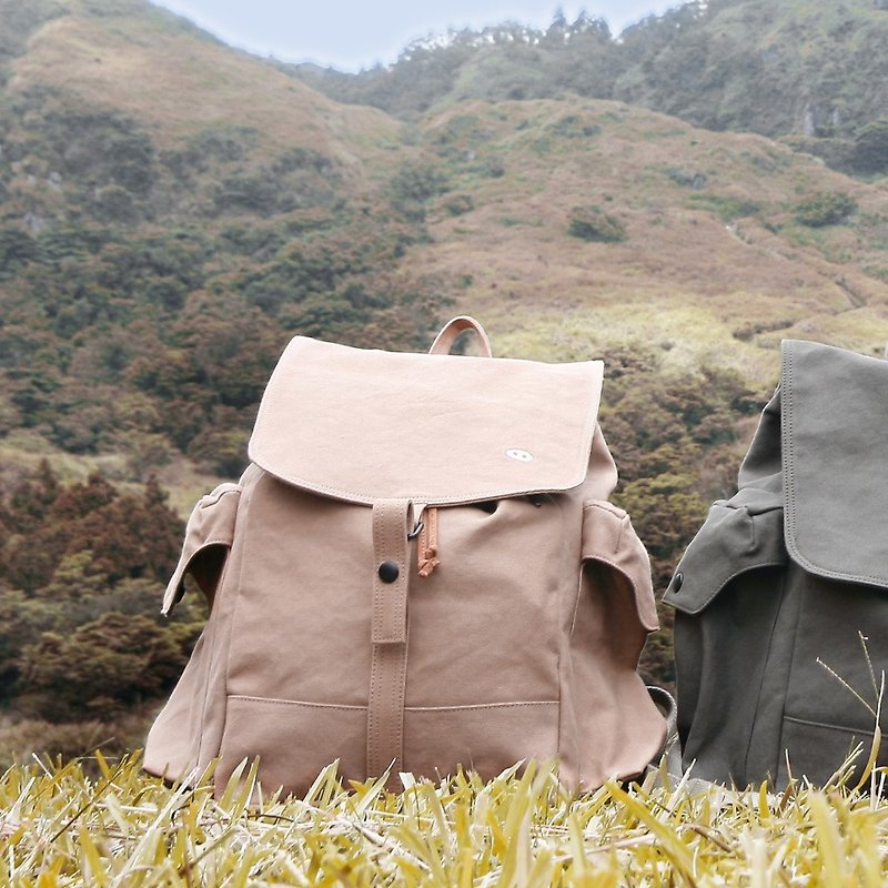Mushroom MOGU / Canvas Backpack / Cinnamon / Alps Alps - กระเป๋าเป้สะพายหลัง - ผ้าฝ้าย/ผ้าลินิน สีนำ้ตาล