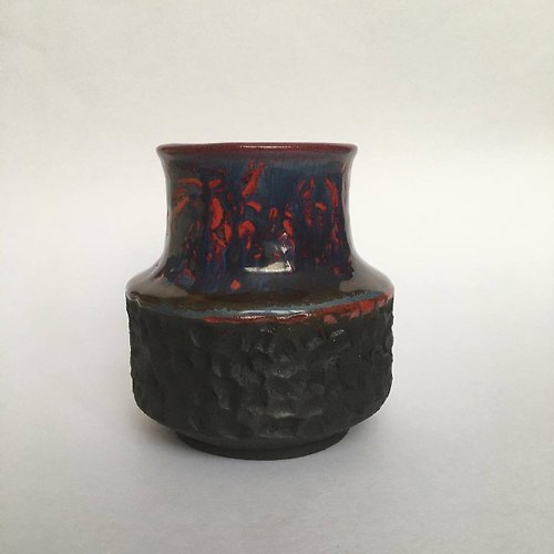Reiter Crafts Red and Blue Carved Dripping Glaze Ceramic Vase