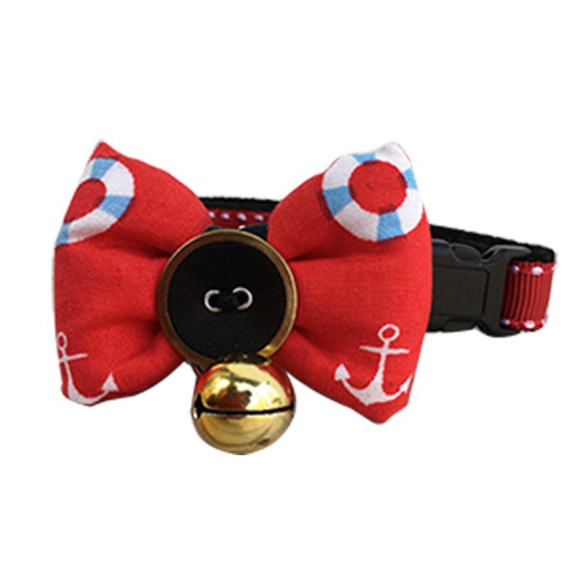 Cat collar bell tie red sea anchor - Other - Cotton & Hemp 