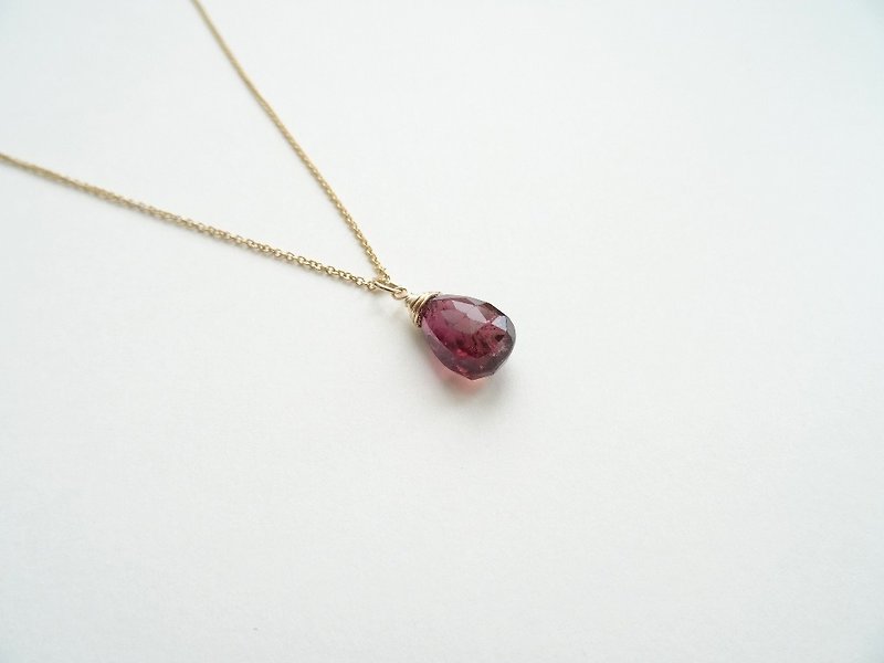 ::Daily Jewels:: Tourmaline Faceted Teardrop Briolette Dangle Dainty 14K GF Necklace (fuchsia) - Necklaces - Gemstone Purple