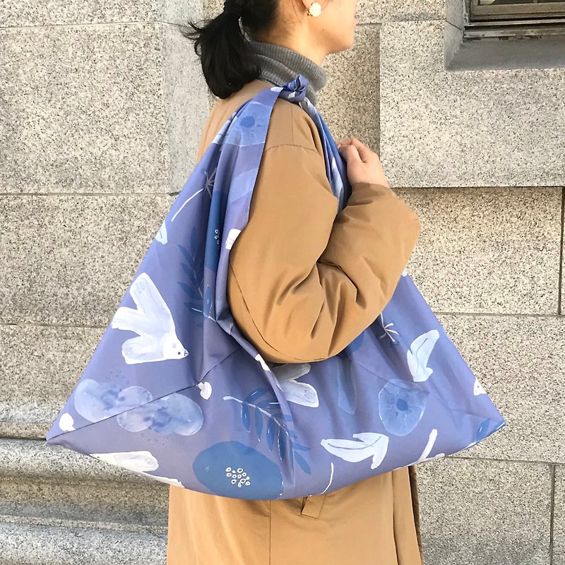 吾妻袋 鳥 グレイッシュブルー L / harunohi - 側背包/斜孭袋 - 棉．麻 藍色