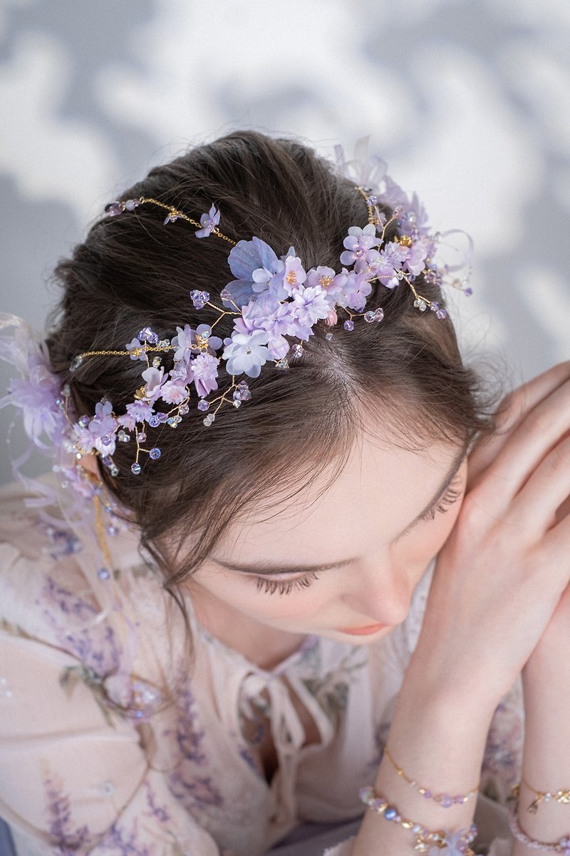 Fairytopia Full Bloom Bridal Headband (with detachable chain details) - Hair Accessories - Clay Purple