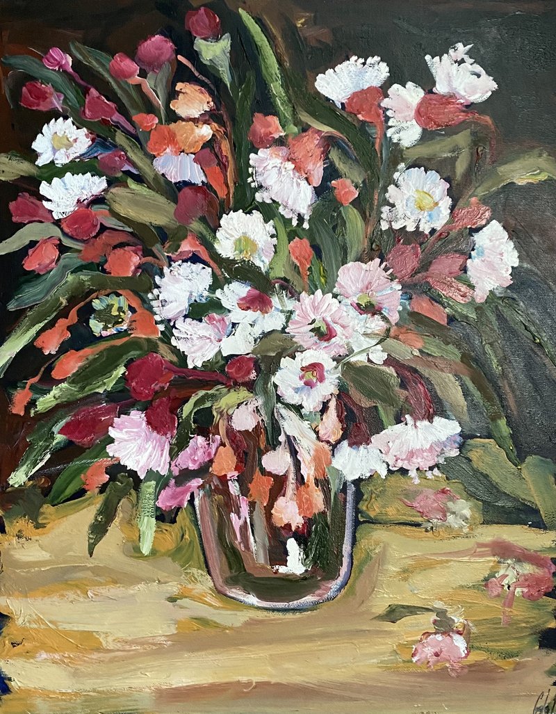 Blooming bouquet, Still life, Fauvism, Oil painting, Japanese style, Wall art. - Wall Décor - Other Materials Black