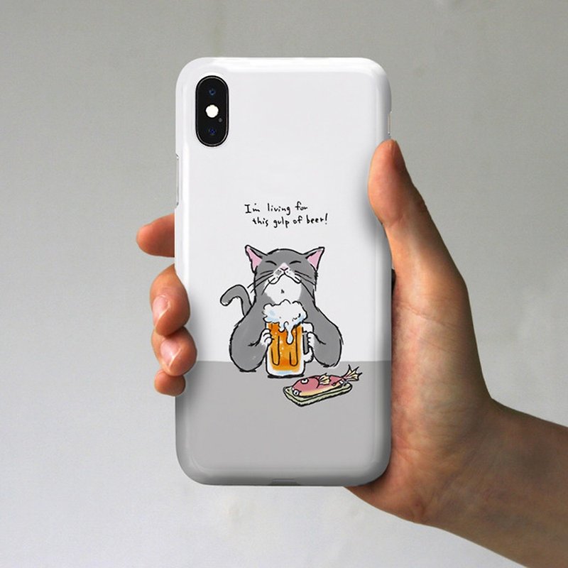 iPhoneケース　猫がビール　ホワイト - 手機殼/手機套 - 塑膠 白色