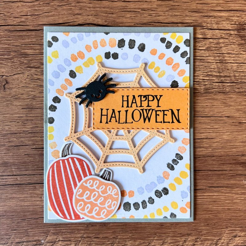 HAPPY HALLOWEEN Spider Web Dots background Pumpkin Halloween Card Fall Card Autu - การ์ด/โปสการ์ด - กระดาษ สีส้ม