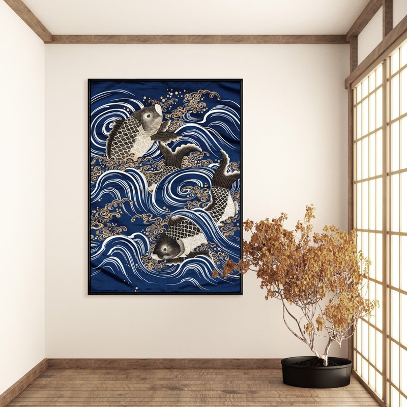 烏鯉戲金絲 - 錦鯉/吉祥富貴/日本和風/日本文化/日式掛畫/居酒屋 - 海報/掛畫/掛布 - 其他材質 多色