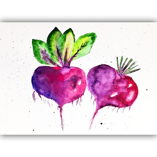 RayLarArt Watercolor Original Beet Painting Vegetable Room Decor Kitchen Art
