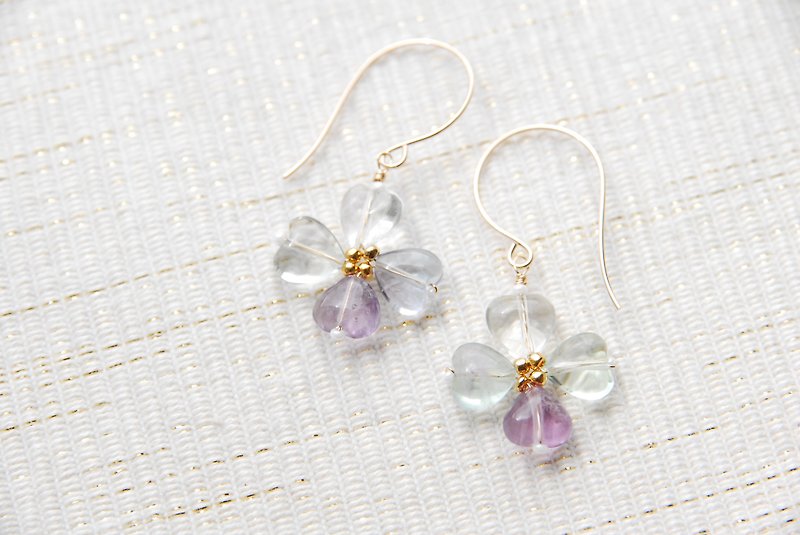 Florite flower earrings no. 14 14 kgf - Earrings & Clip-ons - Gemstone Purple
