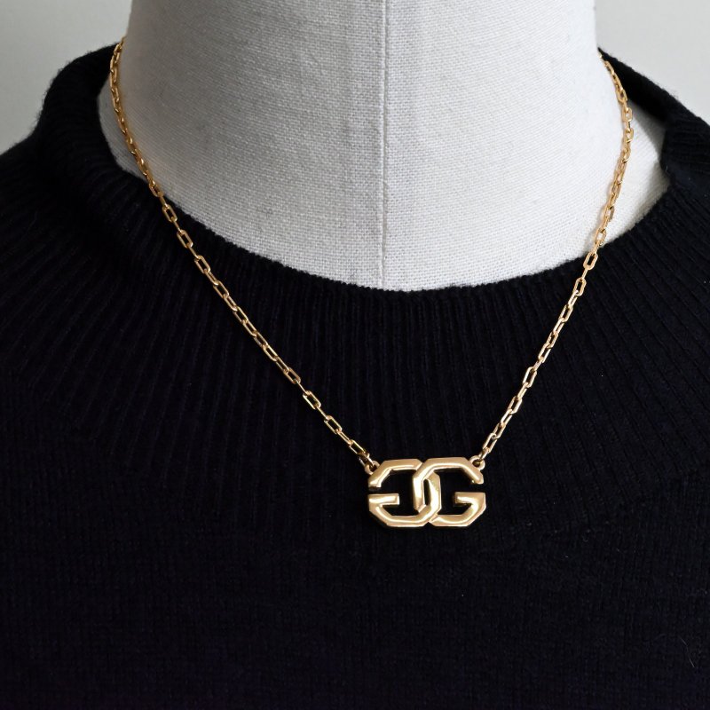 Vintage GIVENCHY Necklace Antique Jewelry YellowGold Double G Mark Free Shipping - สร้อยคอ - เครื่องประดับ สีทอง