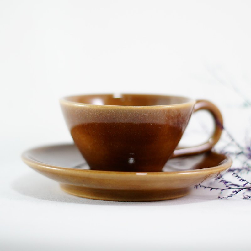 (Exhibit) Black coffee cup, coffee cup with plate, coffee cup set, cup saucer - แก้วมัค/แก้วกาแฟ - ดินเผา สีกากี