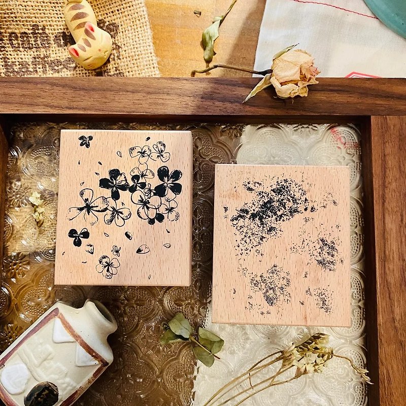 Floral and Mottled 2 rubber stamp set - ตราปั๊ม/สแตมป์/หมึก - ไม้ 