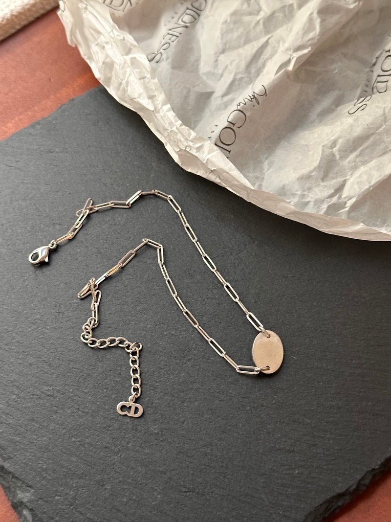 中古品 Dior 迪奧 閃鑽牌仔頸鍊 - 項鍊 - 其他金屬 銀色