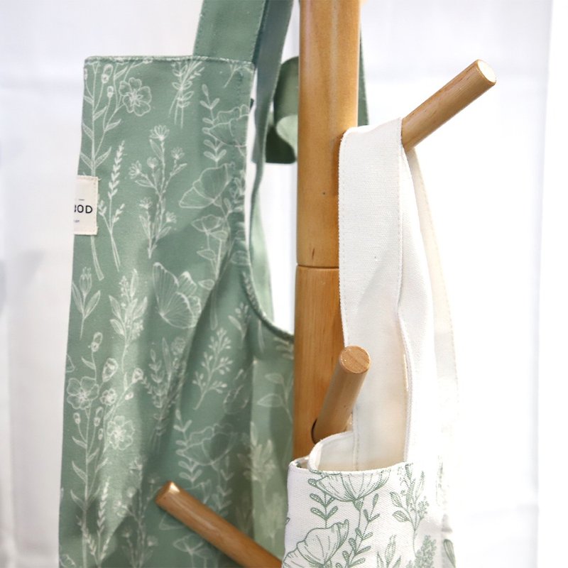pastoral flower apron - ผ้ากันเปื้อน - ผ้าฝ้าย/ผ้าลินิน สีเขียว